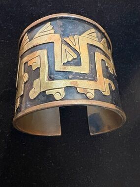 Vintage Copper & Brass Dragon Cuff Bracelet from Mexico